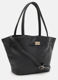 Качественная вместительная женская сумка из кожзама черного цвета Monsen 94633