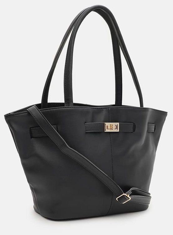 Качественная вместительная женская сумка из кожзама черного цвета Monsen 94633 modnotak фото №2