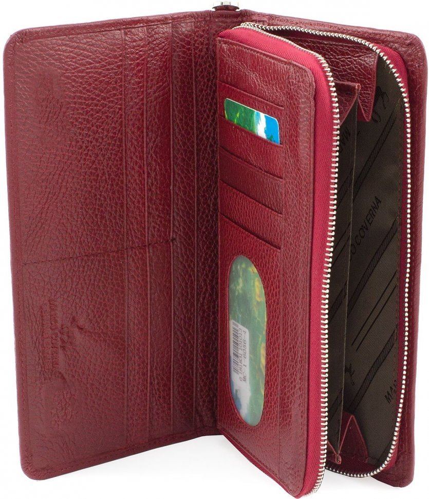 Темно-червоний гаманець з натуральної шкіри на магнітах Marco Coverna (18897)