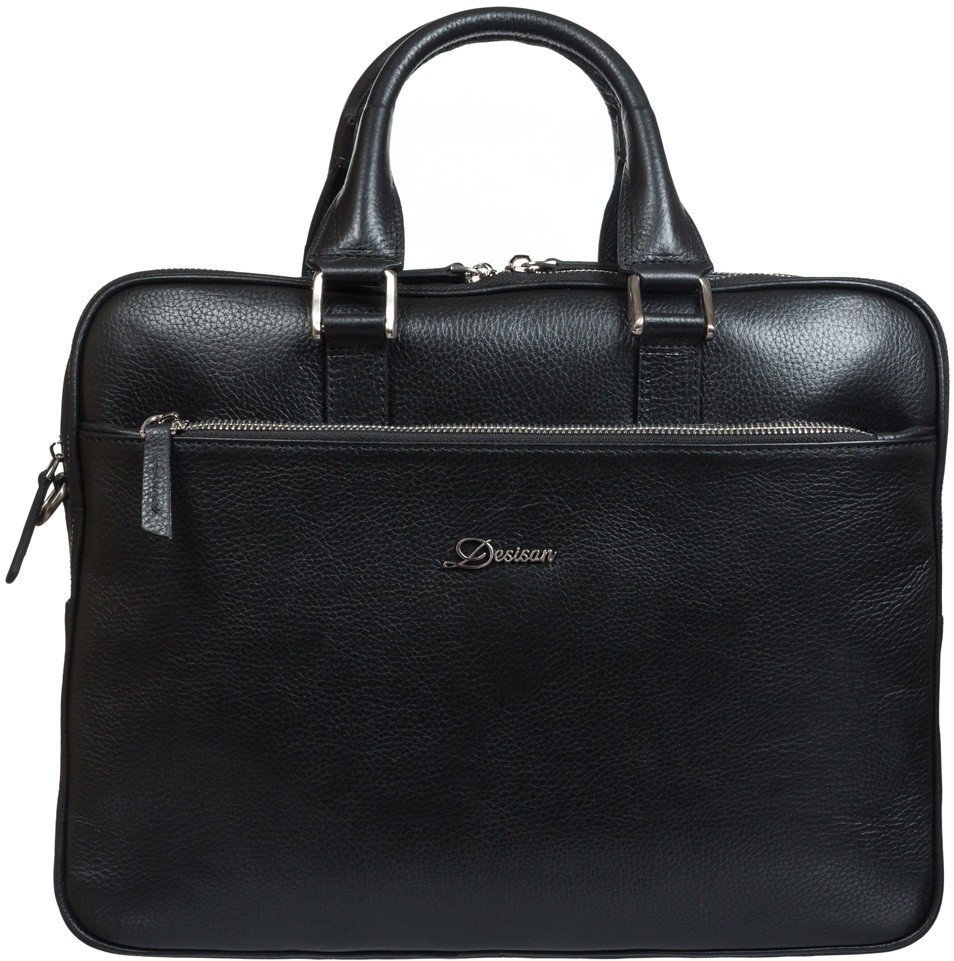 Черная мужская сумка-портфель формата А4 из натуральной кожи DESISAN (19104)