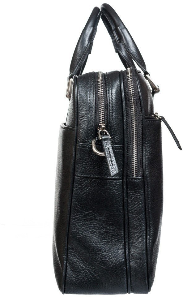 Черная мужская сумка-портфель формата А4 из натуральной кожи DESISAN (19104)