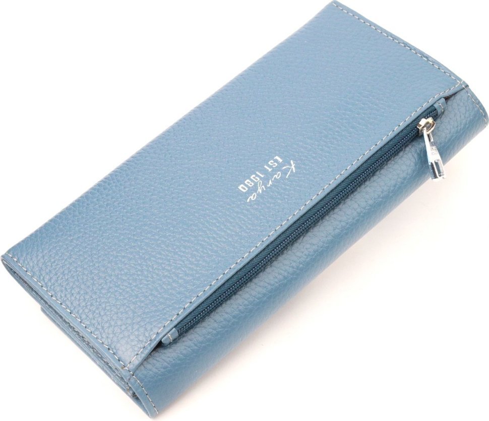 Блакитний жіночий гаманець із натуральної шкіри з клапаном на магнітах KARYA (2421019)