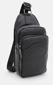 Мужской слинг на каждый день из кожи флотар Borsa Leather 104833 черного цвета