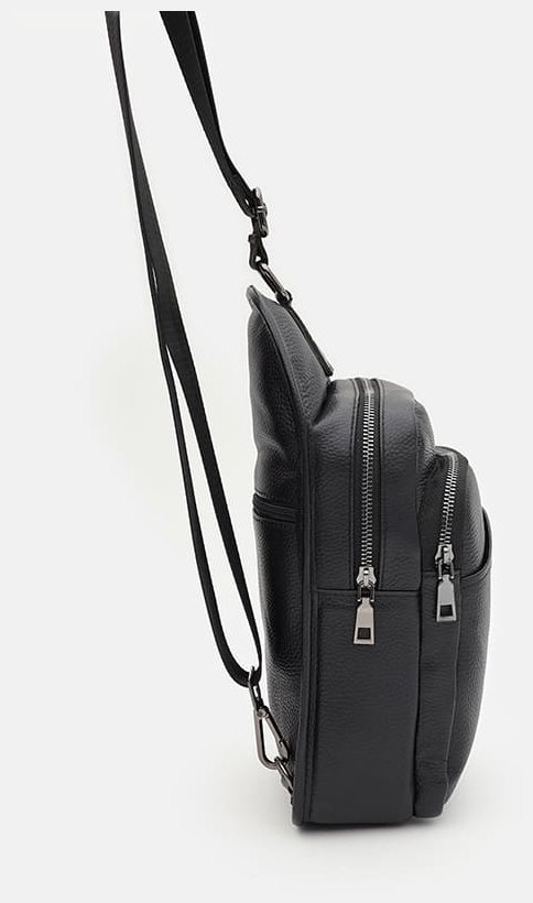 Мужской слинг на каждый день из кожи флотар Borsa Leather 104833 черного цвета modnotak фото №4