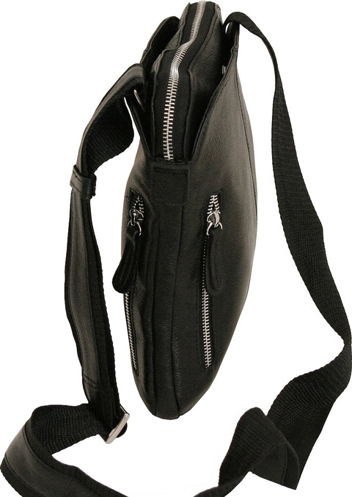 Багатофункціональна чоловіча сумка-планшет із чорної шкіри флотар Vip Collection (21086)