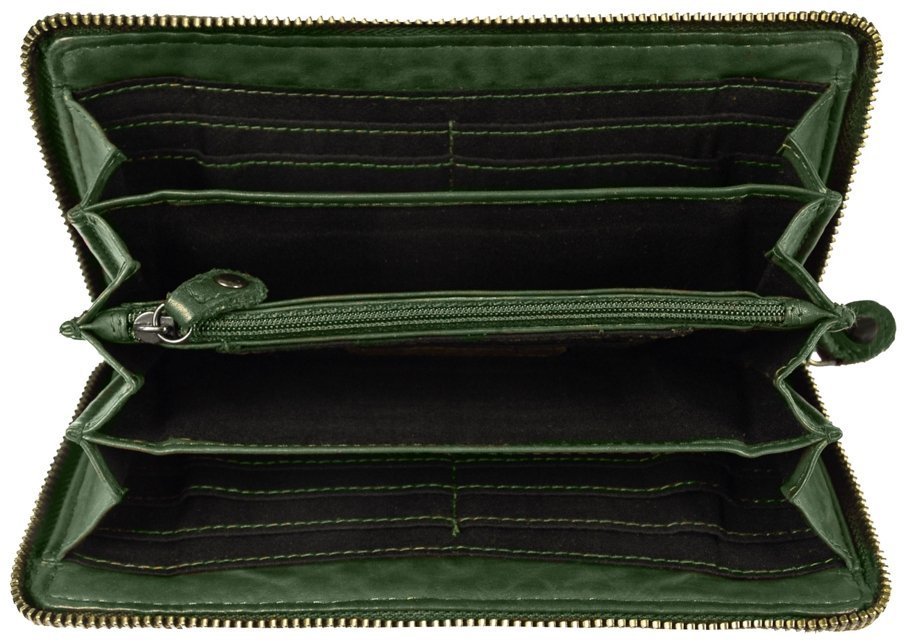Женский вместительный кошелек из натуральной плетеной кожи на молнии Ashwood D81 зеленого цвета 95433 фото №5 Женский вместительный кошелек из натуральной плетеной кожи на молнии Ashwood D81 зеленого цвета 95433 modnotak фото №5