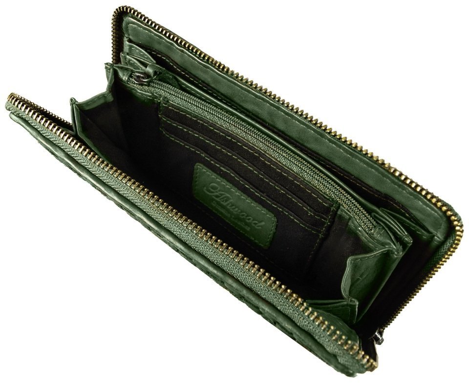 Женский вместительный кошелек из натуральной плетеной кожи на молнии Ashwood D81 зеленого цвета 95433 фото №6 Женский вместительный кошелек из натуральной плетеной кожи на молнии Ashwood D81 зеленого цвета 95433 modnotak фото №6