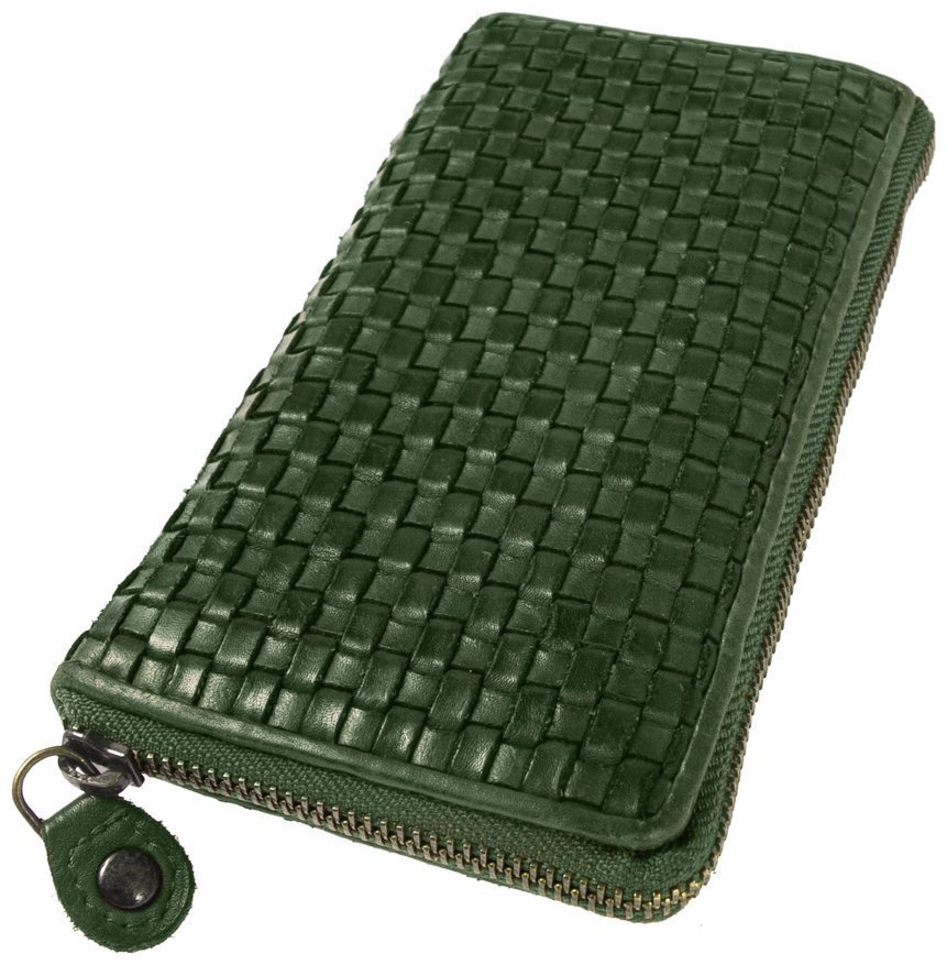 Женский вместительный кошелек из натуральной плетеной кожи на молнии Ashwood D81 зеленого цвета 95433 фото №7 Женский вместительный кошелек из натуральной плетеной кожи на молнии Ashwood D81 зеленого цвета 95433 modnotak фото №7