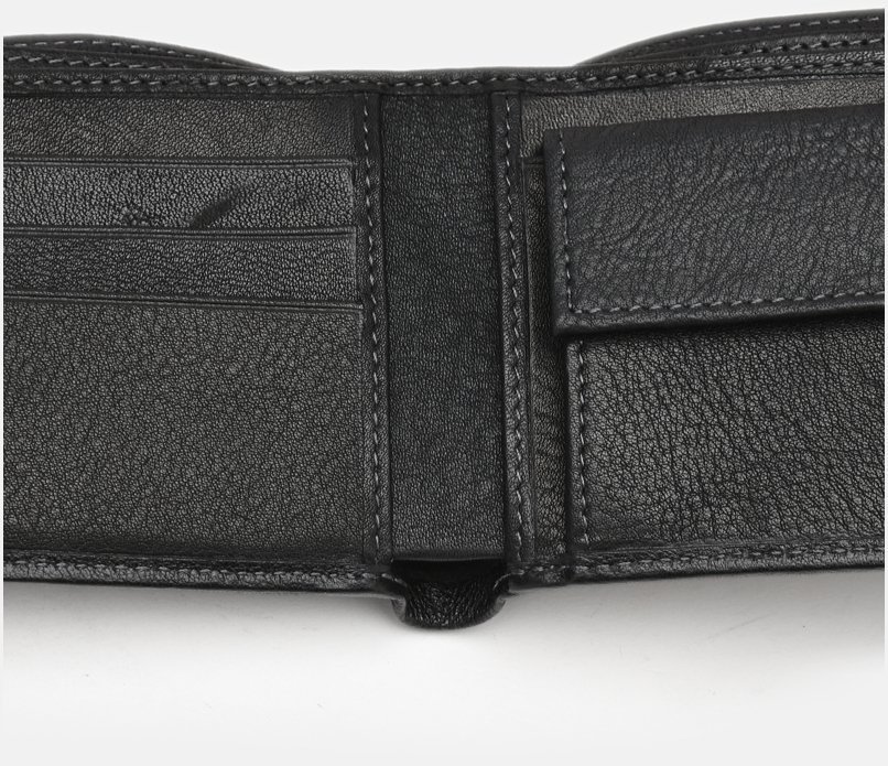 Мужское кожаное портмоне черного цвета с монетницей Ricco Grande 65933