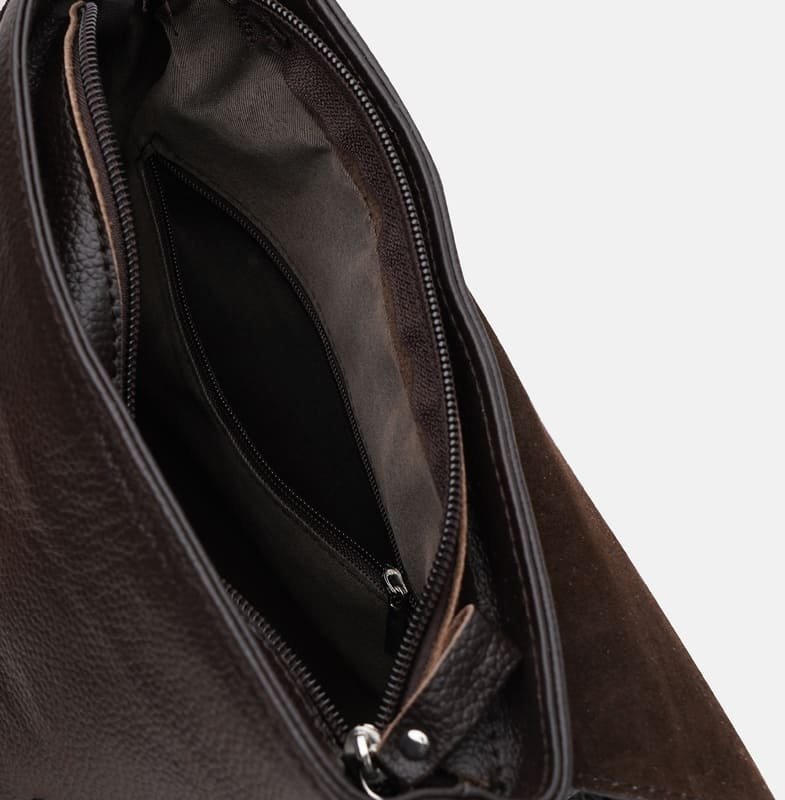 Мужская наплечная сумка из натуральной кожи коричневого цвета с тиснением на клапане Keizer (19296)