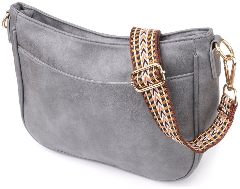 Повседневная женская сумка из кожзама с текстильным ремнем через плечо Vintage серого цвета 96933 modnotak фото №1