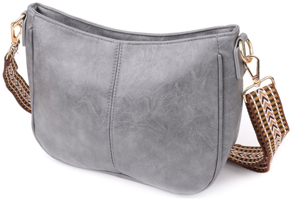 Повседневная женская сумка из кожзама с текстильным ремнем через плечо Vintage серого цвета 96933 modnotak фото №2