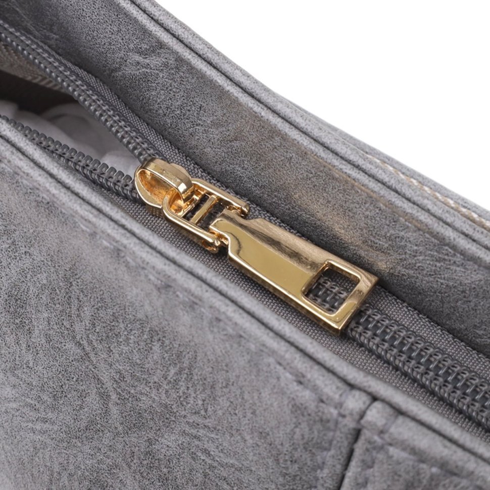 Повседневная женская сумка из кожзама с текстильным ремнем через плечо Vintage серого цвета 96933 modnotak фото №4