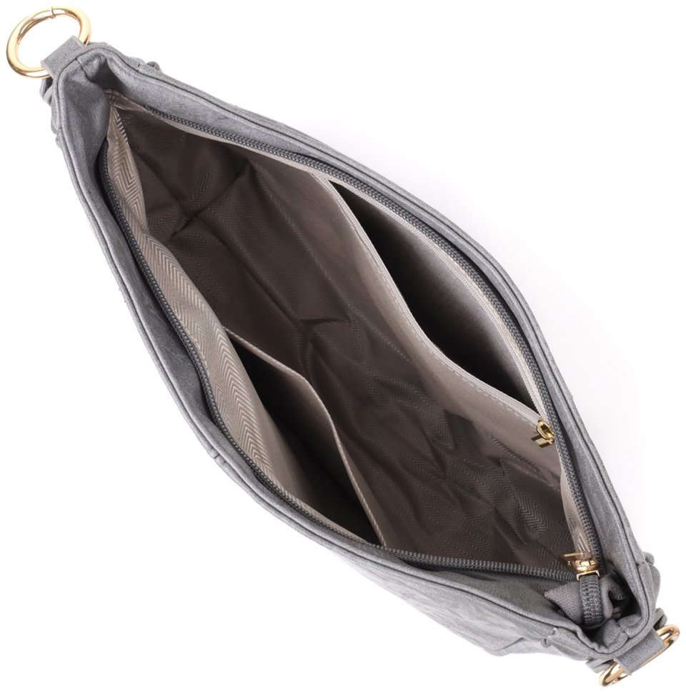 Повседневная женская сумка из кожзама с текстильным ремнем через плечо Vintage серого цвета 96933 modnotak фото №5