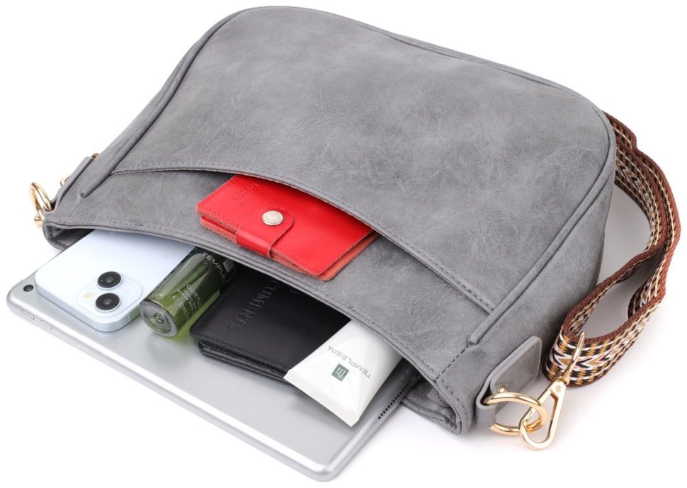 Повседневная женская сумка из кожзама с текстильным ремнем через плечо Vintage серого цвета 96933 modnotak фото №6