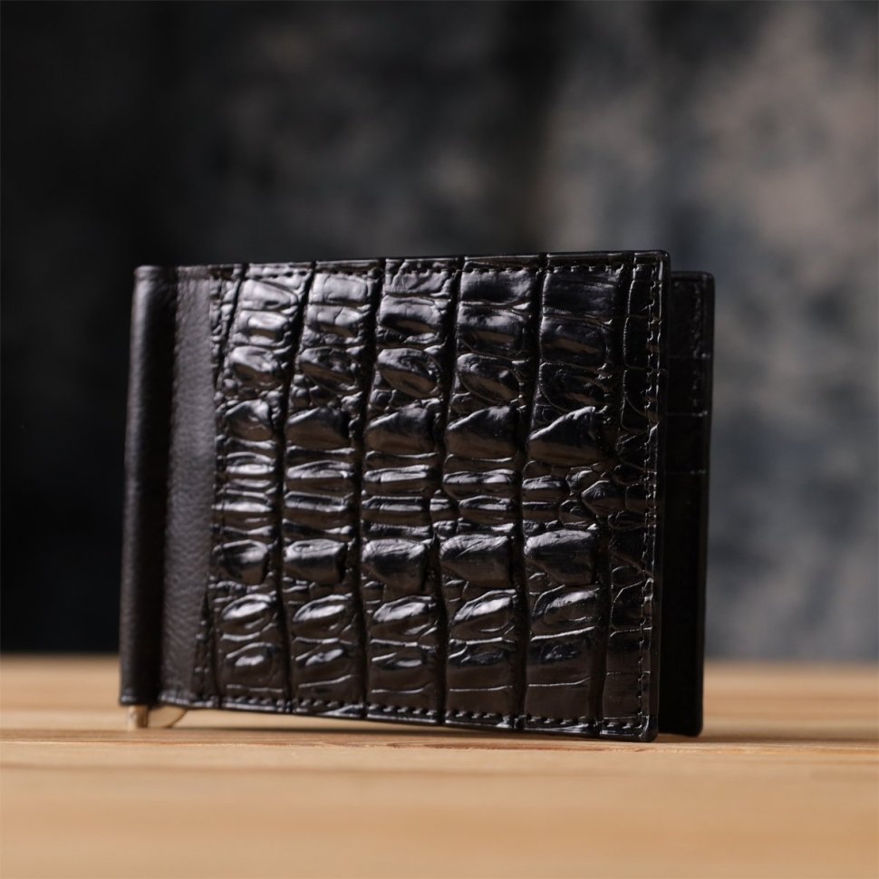 Зажим для денег из натуральной кожи крокодила черного цвета CROCODILE LEATHER (024-18169) фото №9 Зажим для денег из натуральной кожи крокодила черного цвета CROCODILE LEATHER (024-18169) modnotak фото №9