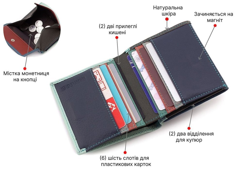 Шкіряний жіночий різнокольоровий гаманець із монетницею ST Leather 1767233 фото №4 Шкіряний жіночий різнокольоровий гаманець із монетницею ST Leather 1767233 modnotak фото №4