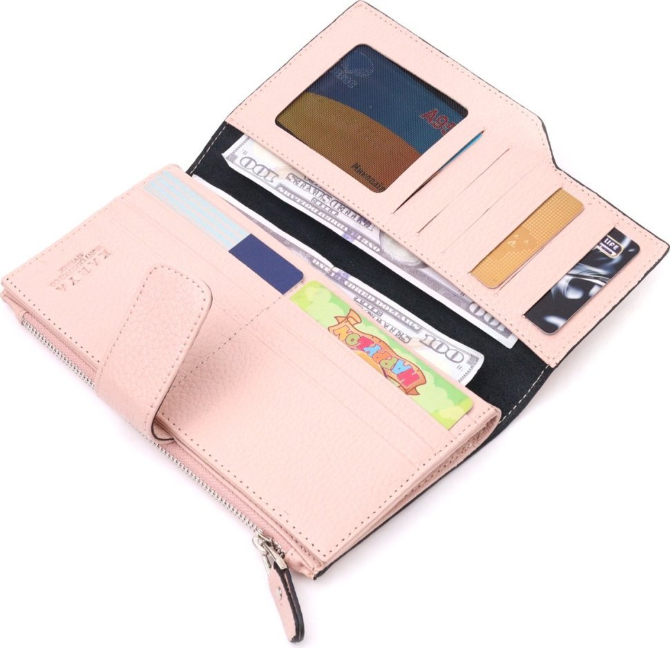 Місткий жіночий гаманець з натуральної шкіри пудрового кольору KARYA (2421335)