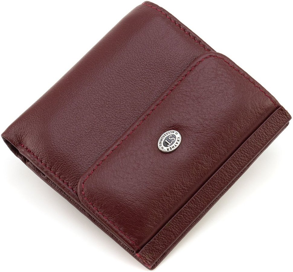 Бордовий жіночий гаманець компактного розміру з натуральної шкіри ST Leather 1767333