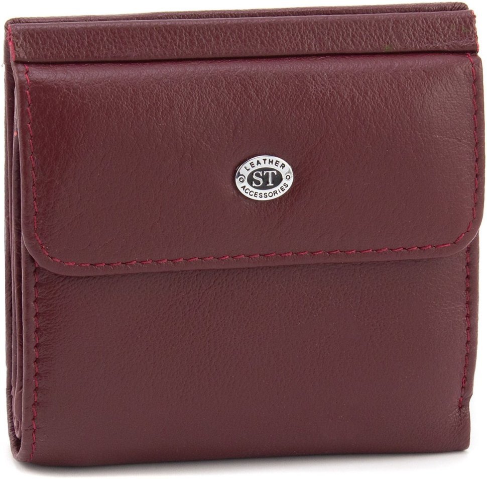 Бордовий жіночий гаманець компактного розміру з натуральної шкіри ST Leather 1767333