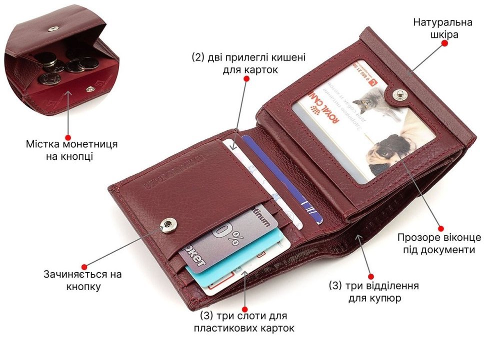 Бордовый женский кошелек компактного размера из натуральной кожи ST Leather 1767333 фото №4 Бордовый женский кошелек компактного размера из натуральной кожи ST Leather 1767333 modnotak фото №4