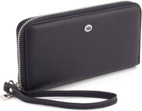 Шкіряний жіночий гаманець чорного кольору з блискавковою застібкою ST Leather 1767433