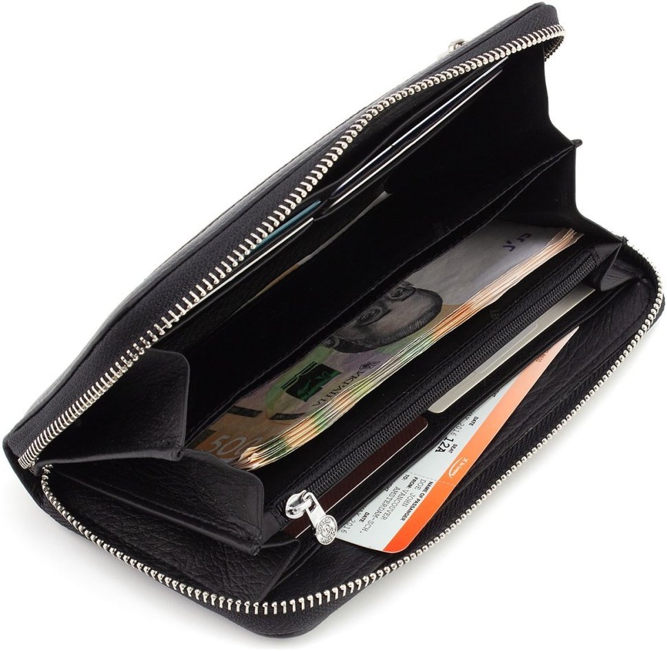 Шкіряний жіночий гаманець чорного кольору з блискавковою застібкою ST Leather 1767433