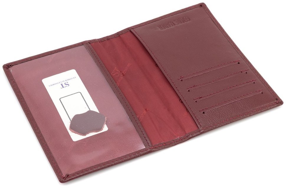 Женская кожаная обложка для паспорта и отделениями для карточек ST Leather 97733 бордовая modnotak фото №4