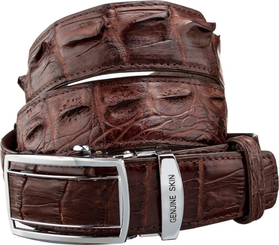 Ремень-автомат из натуральной кожи крокодила (каймана) коричневого цвета CROCODILE LEATHER (024-18235) modnotak фото №1