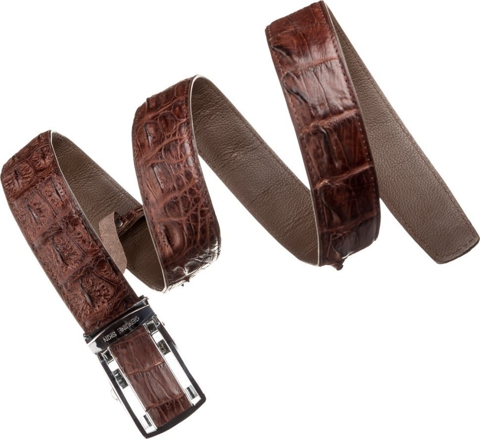 Ремень-автомат из натуральной кожи крокодила (каймана) коричневого цвета CROCODILE LEATHER (024-18235) modnotak фото №3