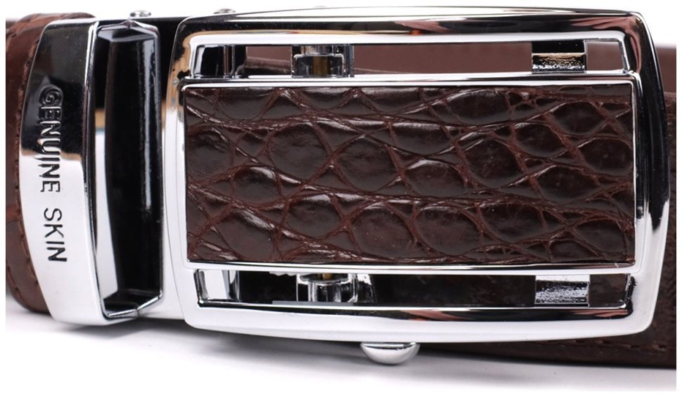 Ремень-автомат из натуральной кожи крокодила (каймана) коричневого цвета CROCODILE LEATHER (024-18235) modnotak фото №7