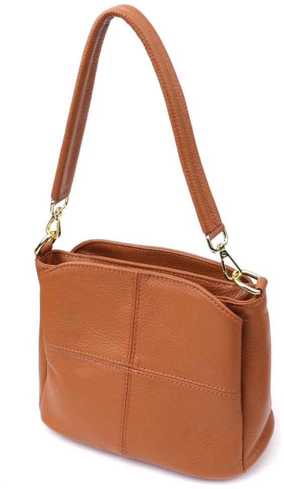 Стильная женская сумка на каждый день из натуральной фактурной кожи через плечо Vintage 98133 рыжего цвета modnotak фото №1