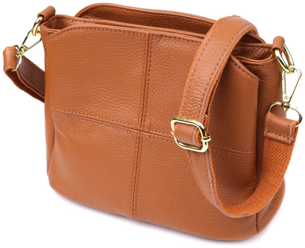 Стильная женская сумка на каждый день из натуральной фактурной кожи через плечо Vintage 98133 рыжего цвета modnotak фото №5