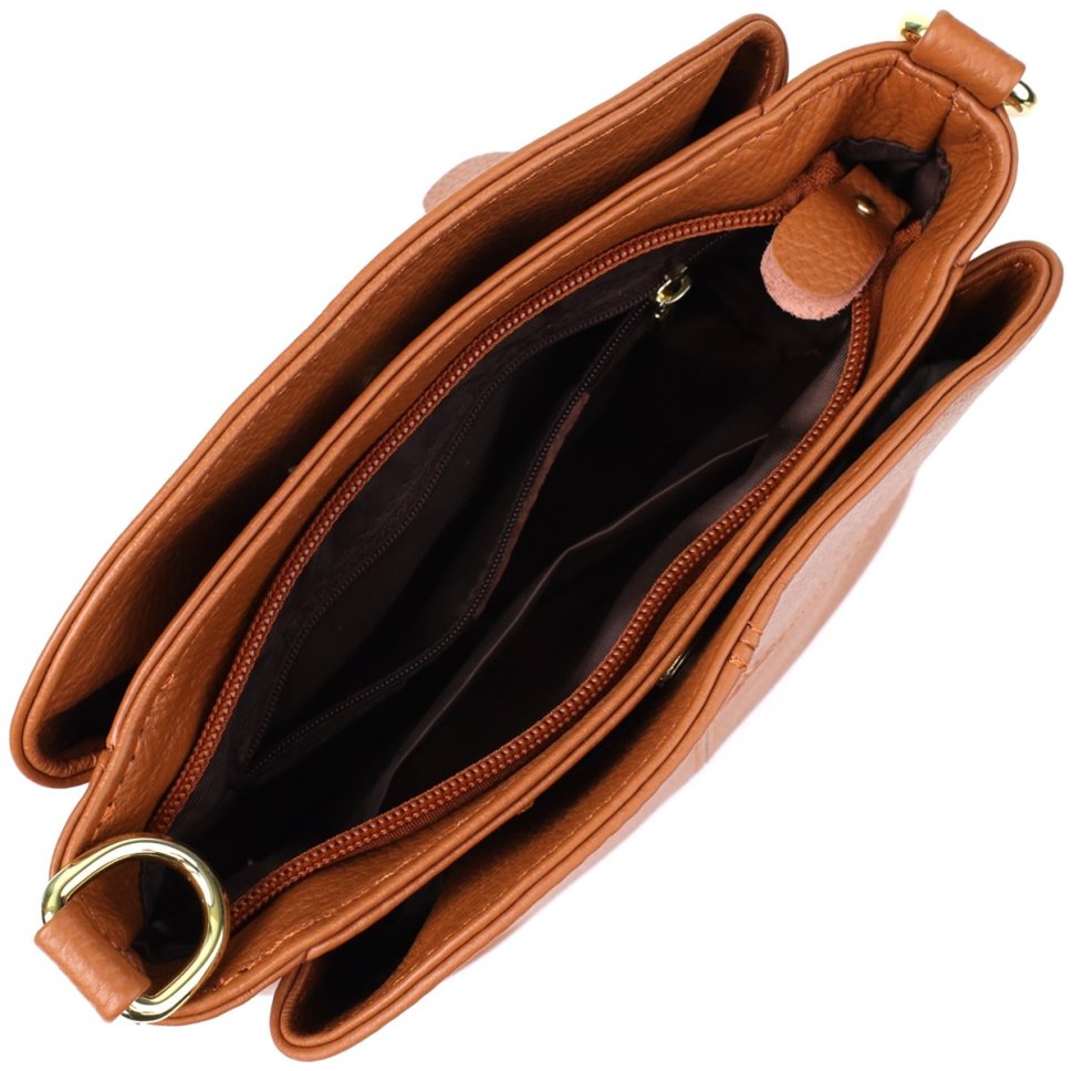 Стильная женская сумка на каждый день из натуральной фактурной кожи через плечо Vintage 98133 рыжего цвета modnotak фото №8