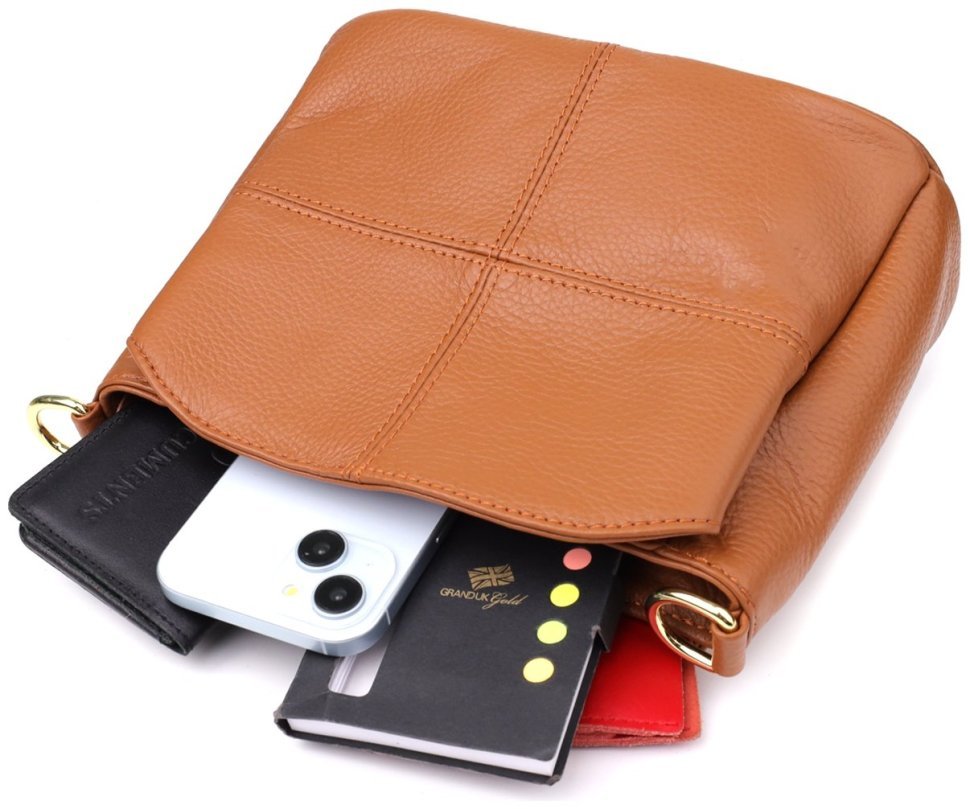 Стильная женская сумка на каждый день из натуральной фактурной кожи через плечо Vintage 98133 рыжего цвета modnotak фото №9