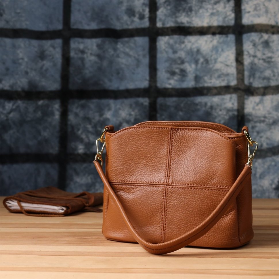 Стильная женская сумка на каждый день из натуральной фактурной кожи через плечо Vintage 98133 рыжего цвета modnotak фото №10