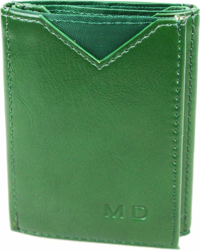 Мініатюрний темно-зелений жіночий гаманець зі шкірозамінника з фіксацією на кнопки MD Leather (21522)