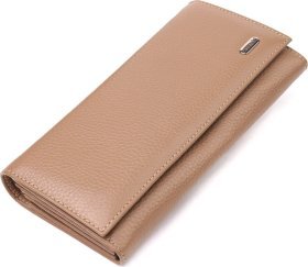 Бежевий жіночий просторий гаманець із натуральної шкіри із клапаном на кнопці CANPELLINI (2421523)