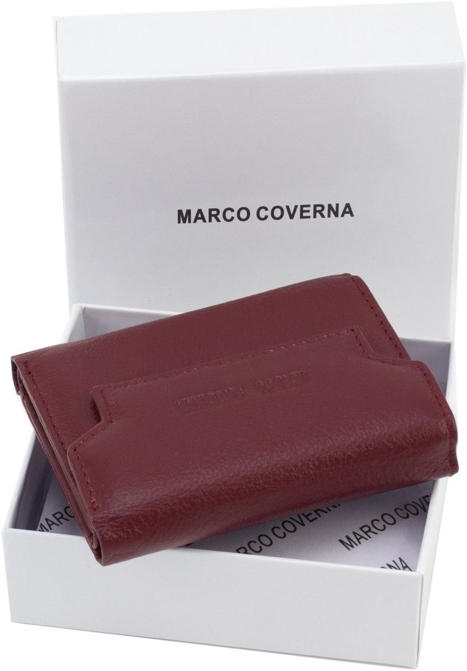 Маленький женский кошелек из натуральной кожи бордового цвета Marco Coverna 68633