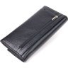 Чорний жіночий гаманець із натуральної зернистої шкіри з клапаном на кнопці CANPELLINI (2421625) - 2