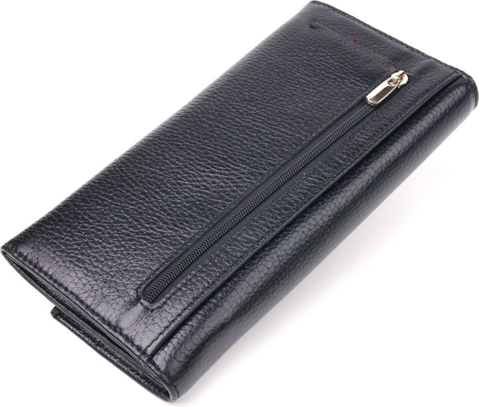 Чорний жіночий гаманець із натуральної зернистої шкіри з клапаном на кнопці CANPELLINI (2421625)