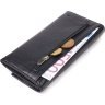 Чорний жіночий гаманець із натуральної зернистої шкіри з клапаном на кнопці CANPELLINI (2421625) - 5