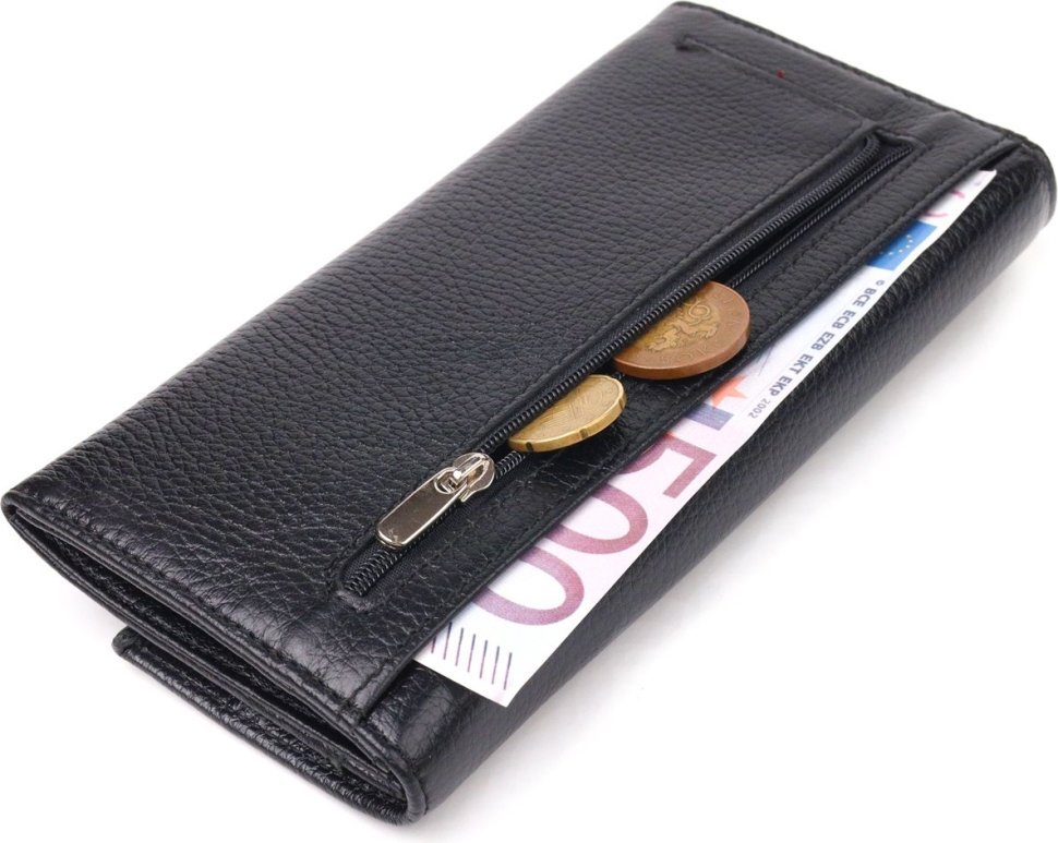 Чорний жіночий гаманець із натуральної зернистої шкіри з клапаном на кнопці CANPELLINI (2421625)