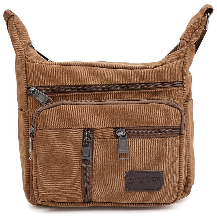 Компактная мужская сумка из прочного текстиля коричневого цвета Monsen 88733 modnotak фото №1