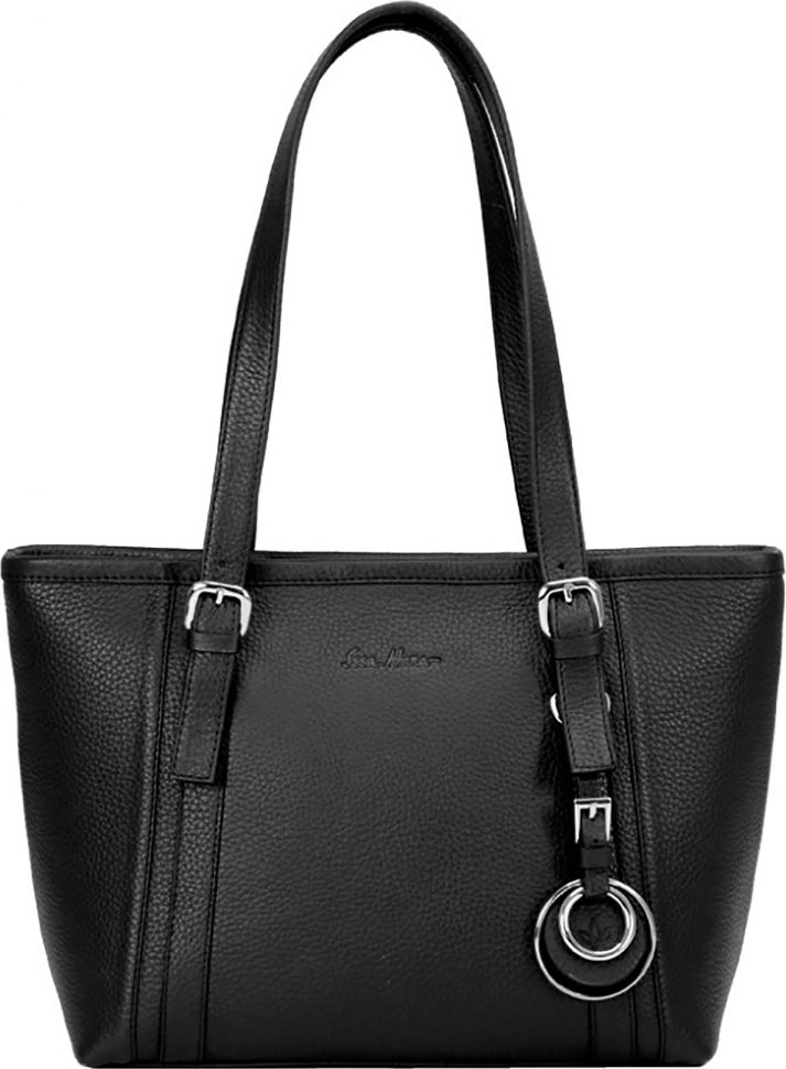 Женская сумка черного цвета из кожи флотар с длинными ручками Issa Hara Ирена (27081)