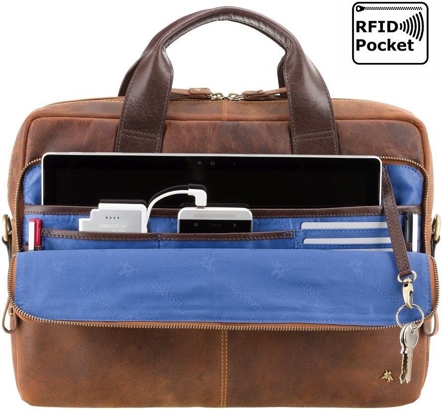 Светло-коричневая мужская сумка для ноутбука из винтажной кожи Visconti Hugo 69033