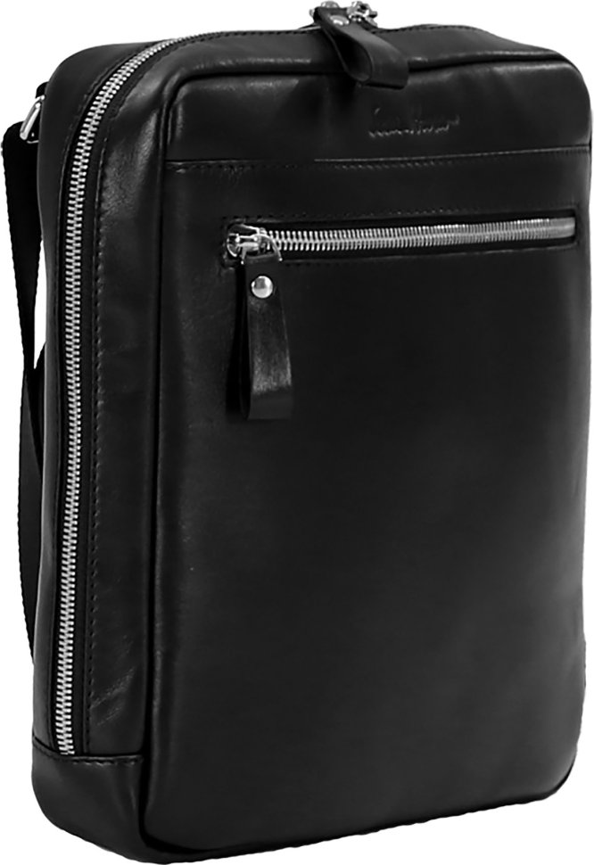 Чорна чоловіча сумка-планшет з натуральної шкіри на блискавці Issa Hara (27065)