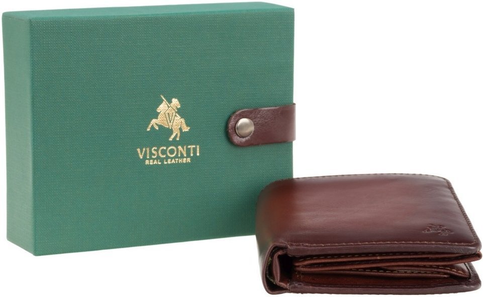 Коричневе чоловіче портмоне з натуральної шкіри з блоком для карт та документів Visconti Hector 69133