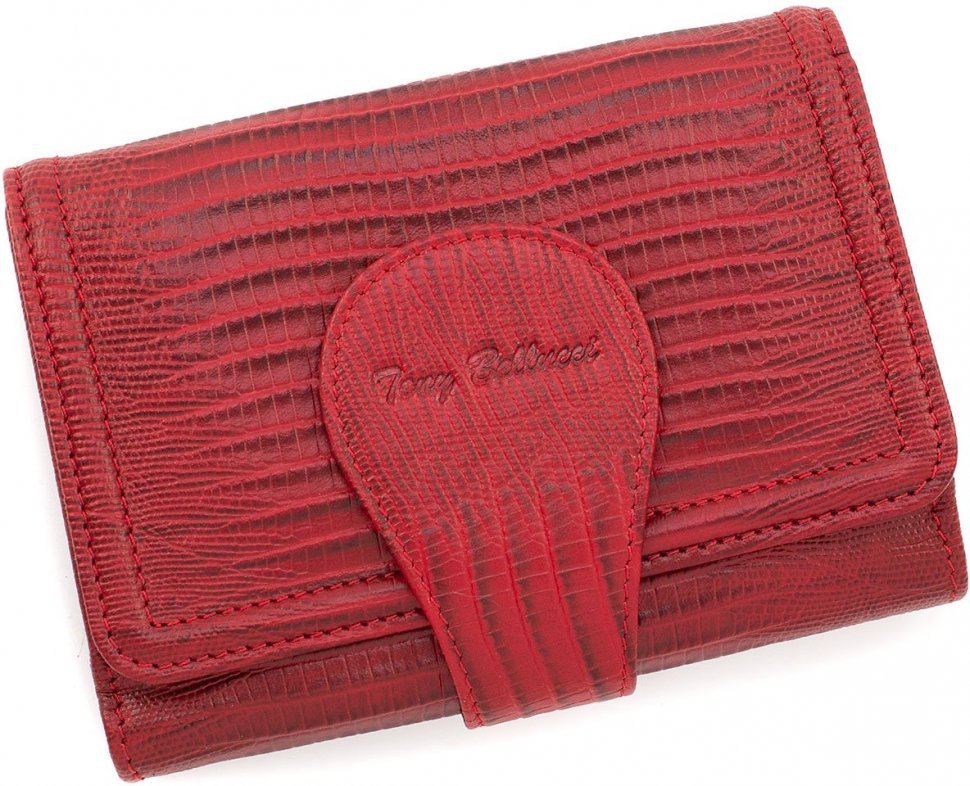 Жіночий червоний гаманець з натуральної шкіри з тисненням під рептилію Tony Bellucci (12466)
