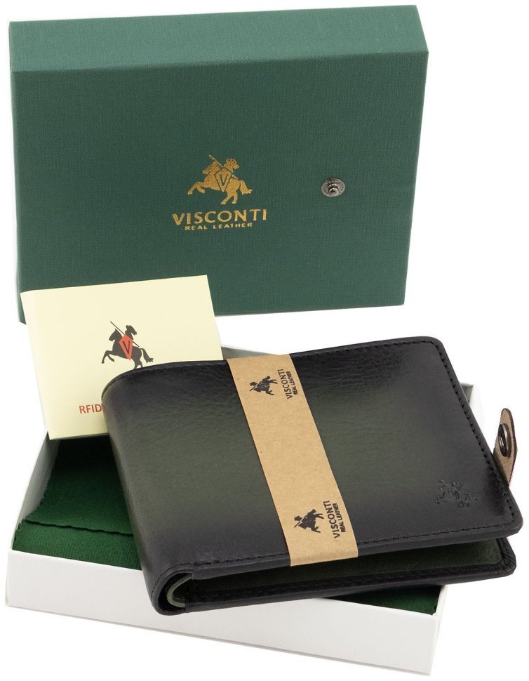 Темно-зеленое мужское портмоне из натуральной кожи без монетницы Visconti Milo 69233 modnotak фото №7